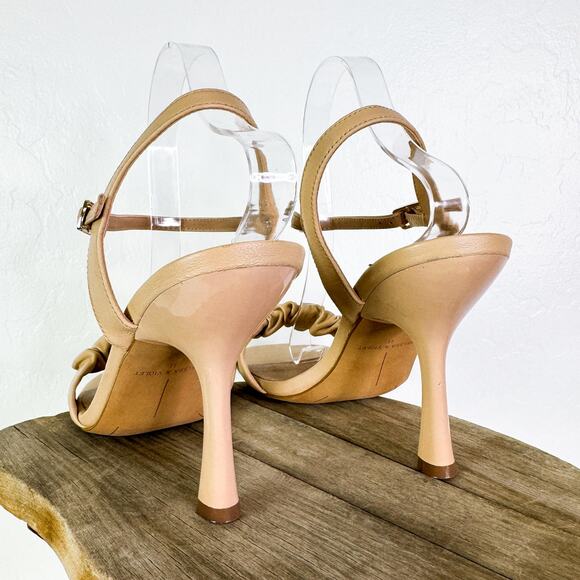 Chelsea  & Violet Lindn Ruched Leather Ankle Strap Heels Sandals Nude Lea 11 NEW - Picture 6 of 12